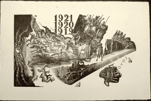 Favorsky, 1928, depicting the Russian Civil War through time