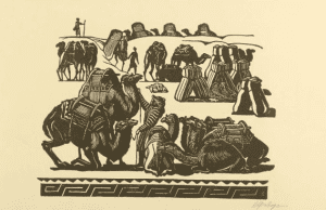 Favorsky, Scene with Camals unloading, 1940s Ishowing pass of time)