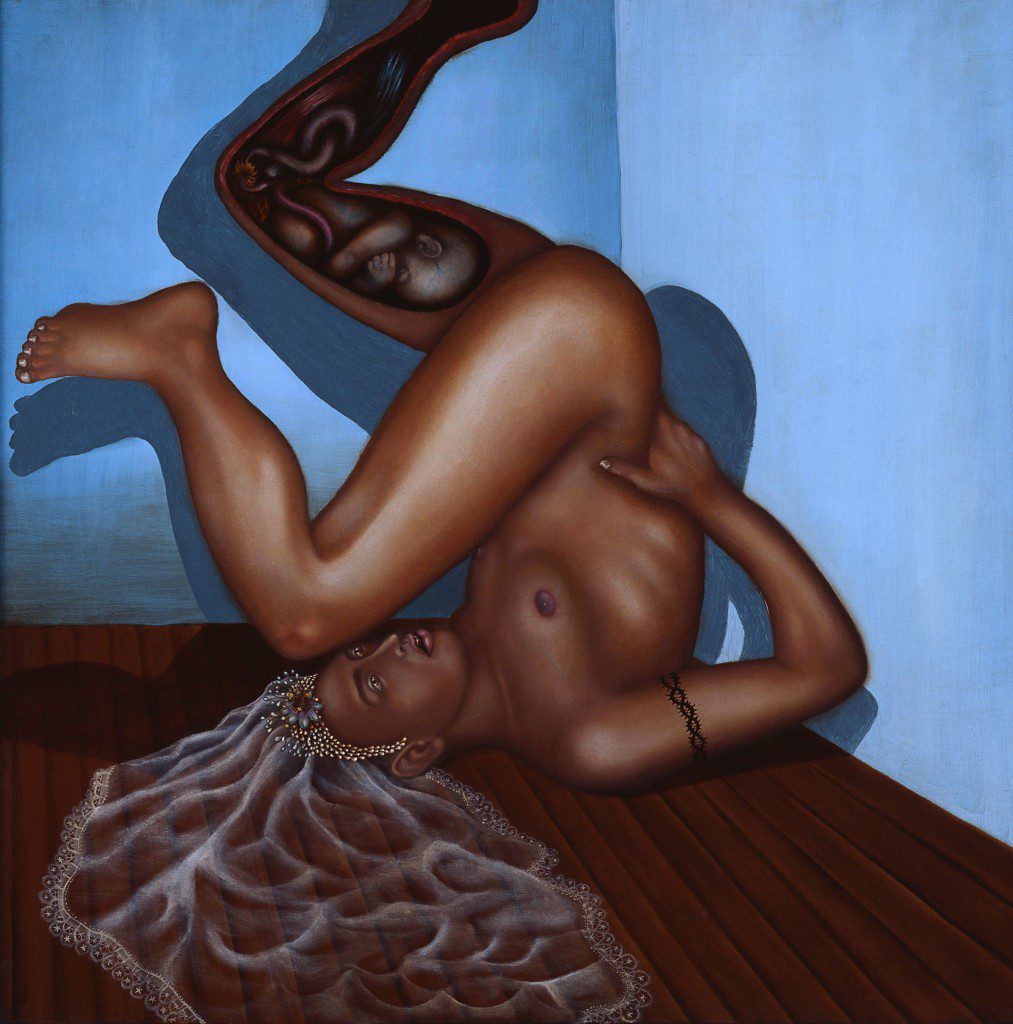 Tino Rodriguez, "Twice born," oil on wood, 16"x16," 1997, Private Collection