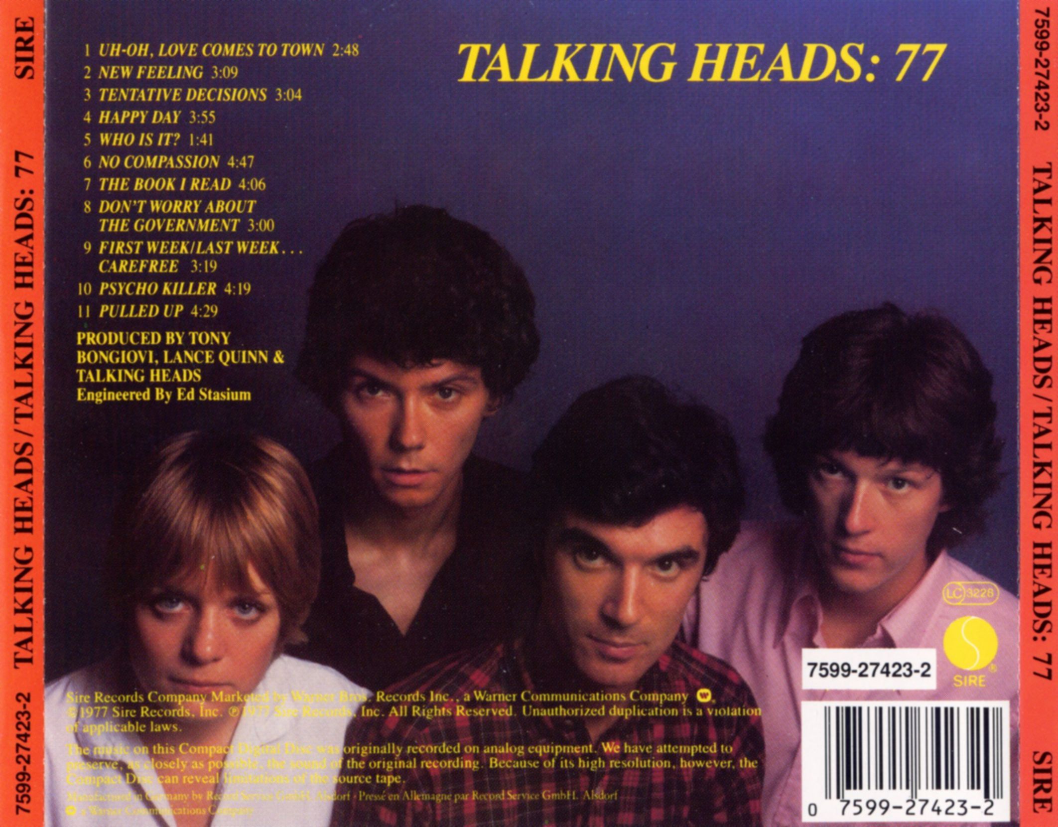 Talking Heads 77 back cover