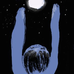 Woman reaching for the moon with outstretched arms
