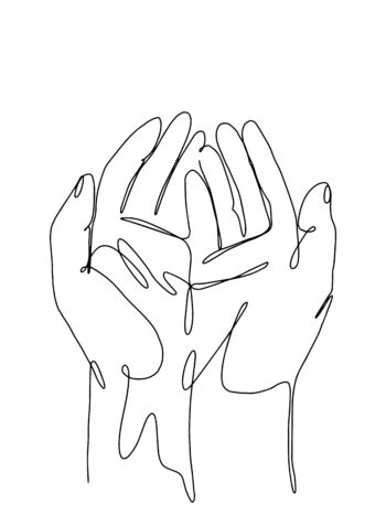 A line drawing of hands shaped like a bowl.